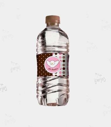 Etiqueta Agua Mi Bautizo Paloma Rosa.